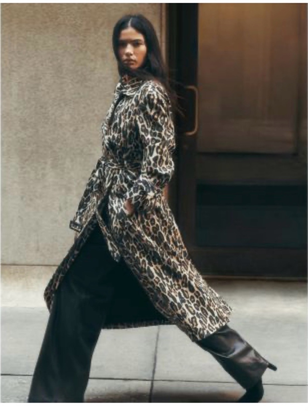 Theory Leopard Print Trench Coat in Tan and Black leopard print. Size Large